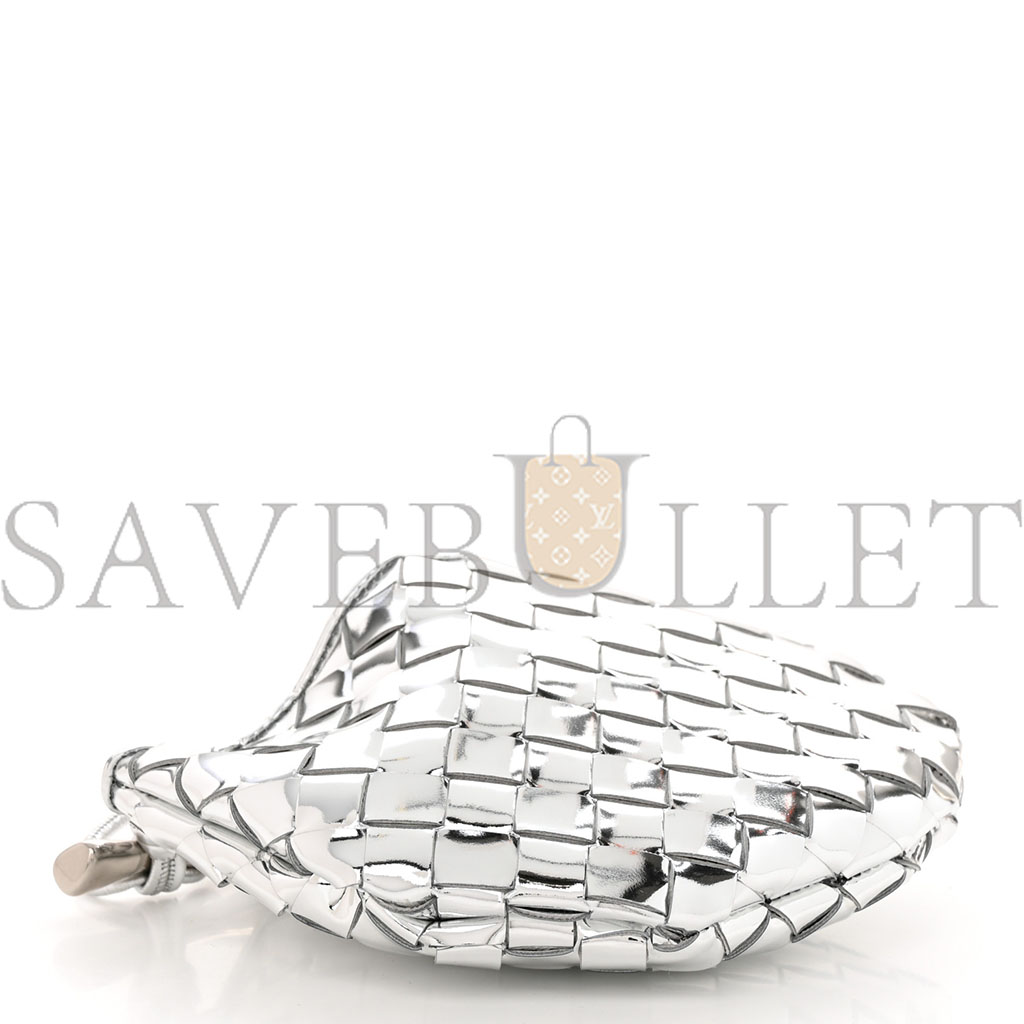 BOTTEGA VENETA MIRROR LAMINATED NAPPA INTRECCIATO MINI SARDINE BAG SILVER (20*14*3cm)