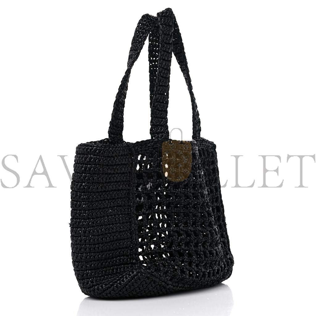 PRADA RAFFIA EMBROIDERED SMALL LOGO TOTE BAG BLACK (23*22*11cm)