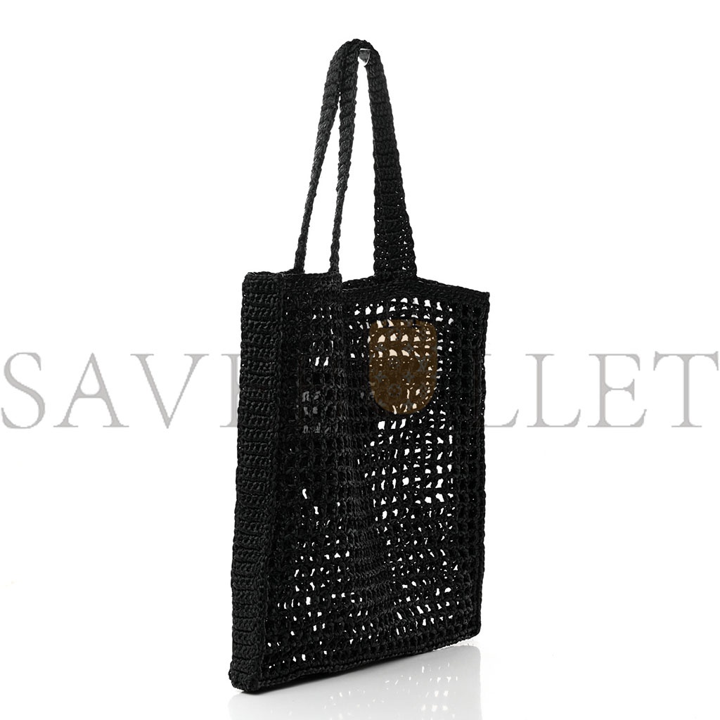 PRADA RAFFIA EMBROIDERED LOGO TOTE BAG BLACK (37*36*4cm)