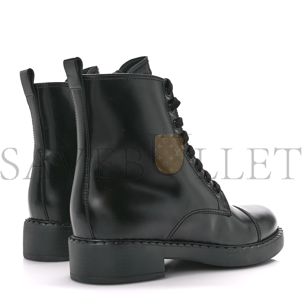 PRADA SPAZZOLATO CHOCOLATE 50MM COMBAT BOOTS 40 BLACK