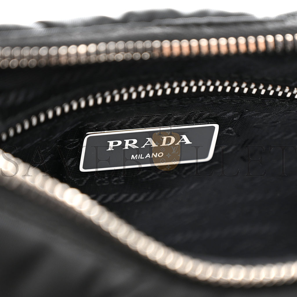 PRADA TESSUTO NYLON QUILTED PATCHWORK RE-EDITION HOBO BAG BLACK (24*20*7cm)