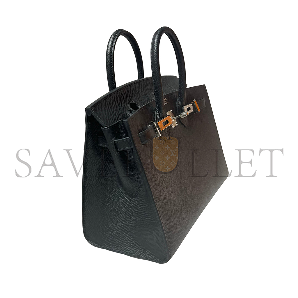 HERMES MASTER BIRKIN 30 OUTER SEAM EPSOM LEATHER CK89 NOIR BLACK SILVER BUCKLE 101329 (30*22*15cm)