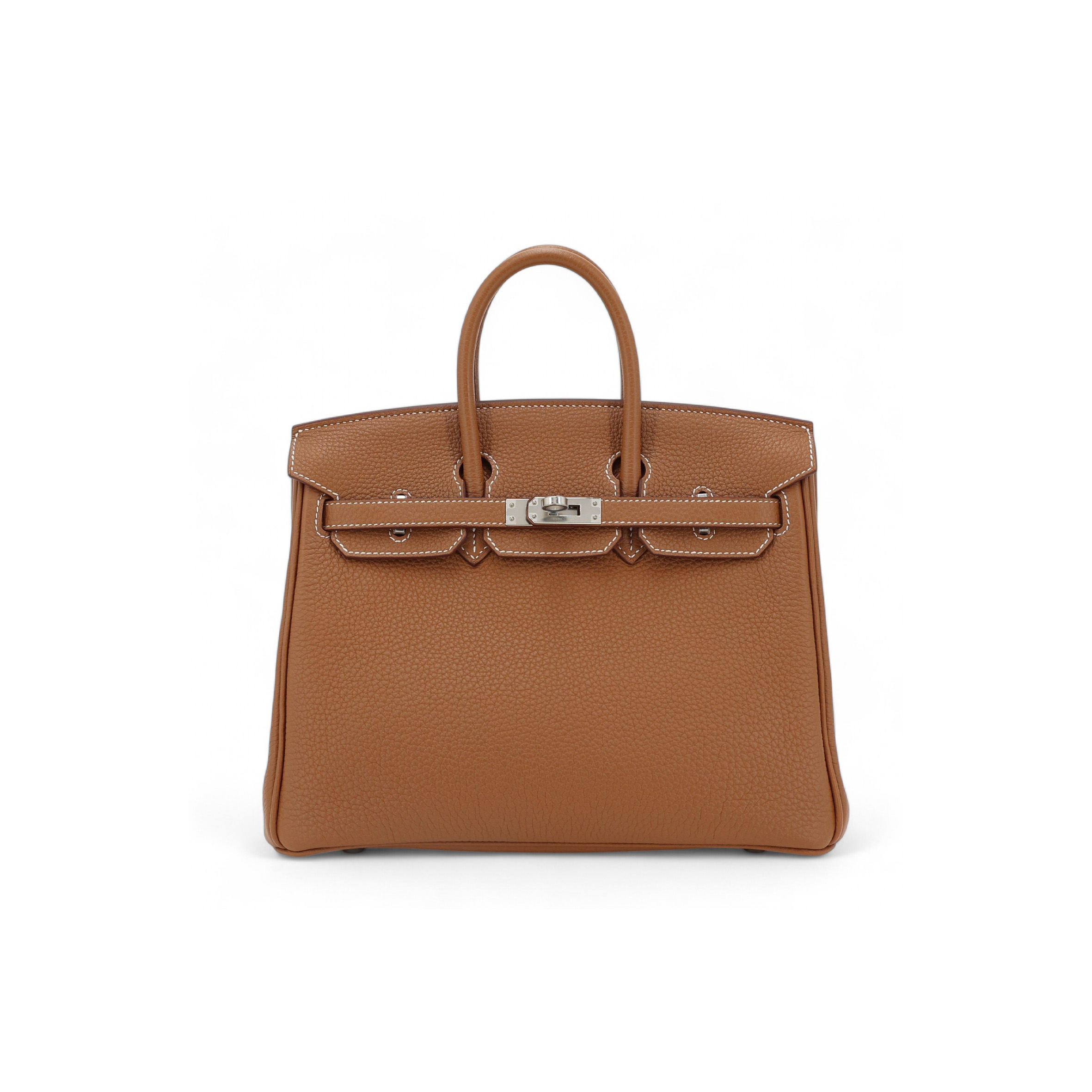 HERMÈS MASTER BIRKIN 25 TOGO LEATHER GOLD BROWN SILVER BUCKLE BAG H028369CK37  (25*20*13cm)