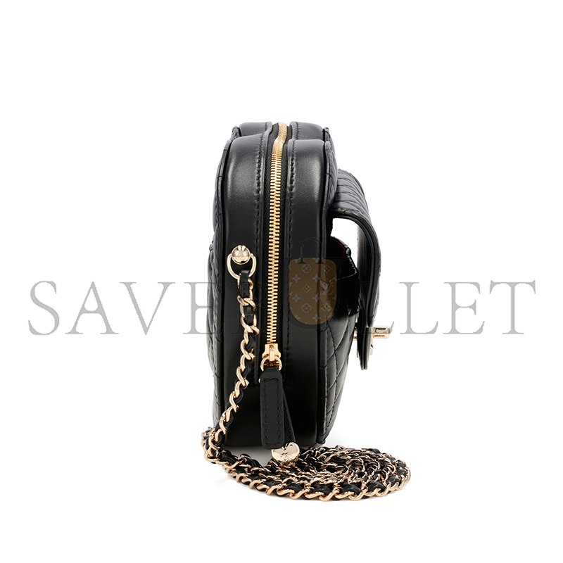 CHANEL BLACK QUILTED LAMBSKIN CC IN LOVE HEART BAG GOLD HARDWARE AS3191 (18*16.5x*6.5cm)