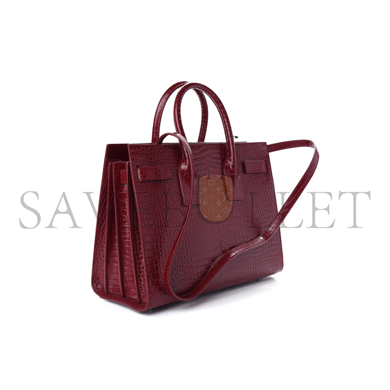 YSL SAC DE JOUR EMBOSSED CROCODILE SHINY LEATHER RED LACQUER 898383 (26*20.5*12.5cm)