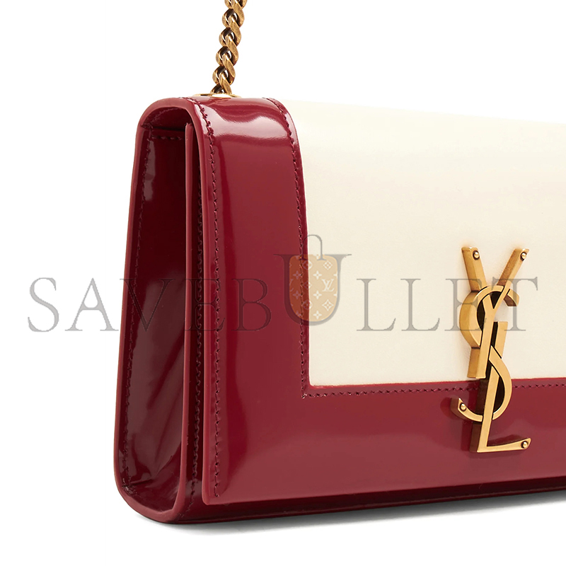 YSL KATE TWO-TONED SMALL MONOGRAM SATCHEL OFF WHITE OXBLOOD RED 742580AAB4D9293 (20*13.5*6cm)