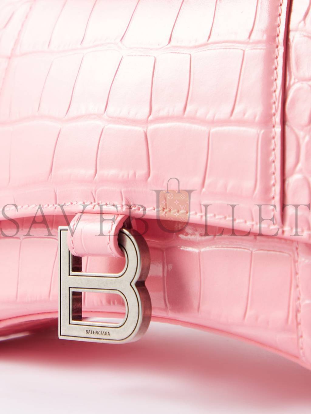 BALENCIAGA PINK HOURGLASS S CROCODILE-EFFECT LEATHER BAG MATCHESFASHION US (22.5*14.5*10cm)