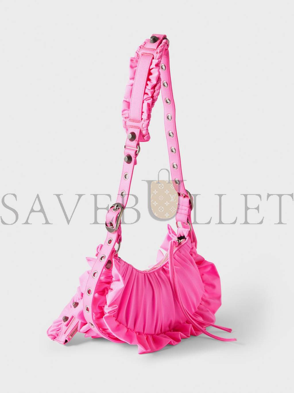 BALENCIAGA PINK LE CAGOLE XS RUFFLED SPANDEX SHOULDER BAG MATCHESFASHION US (25*15.2*6cm)