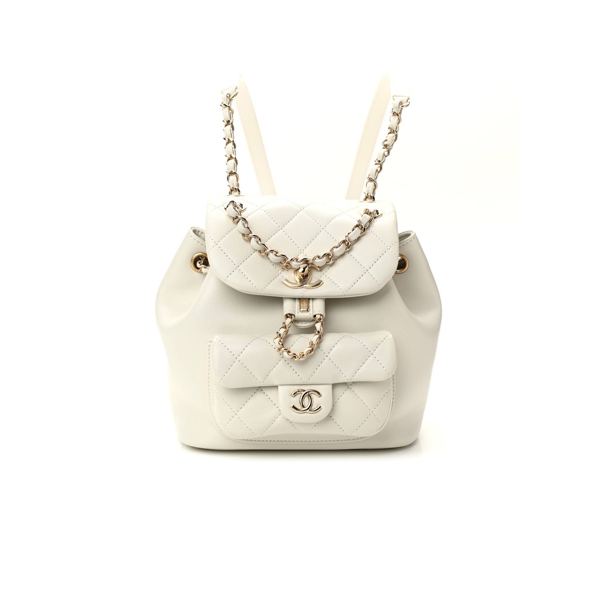 CHANEL LAMBSKIN QUILTED SMALL DUMA DRAWSTRING BACKPACK WHITE (19*17*12cm)