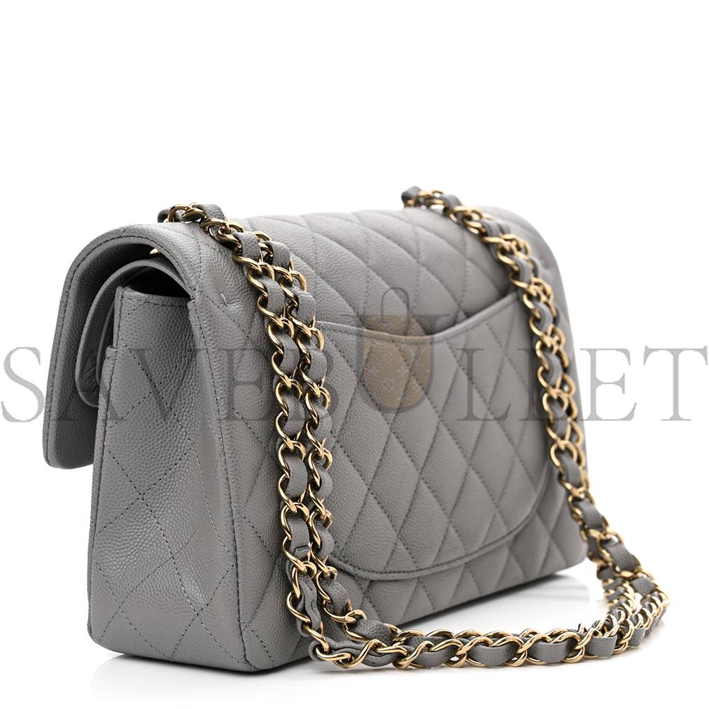 CHANEL CAVIAR QUILTED SMALL DOUBLE FLAP GREY ROSE GOLD HARDWARE (22*14*7cm)