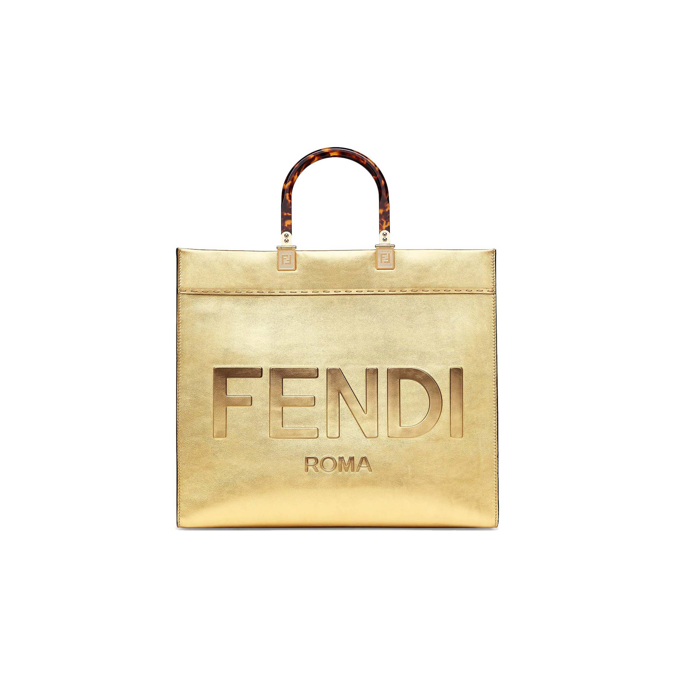 FENDI SUNSHINE MEDIUM - GOLD LAMINATED LEATHER SHOPPER 8BH386AJH7F1GNN (35*31*17cm)