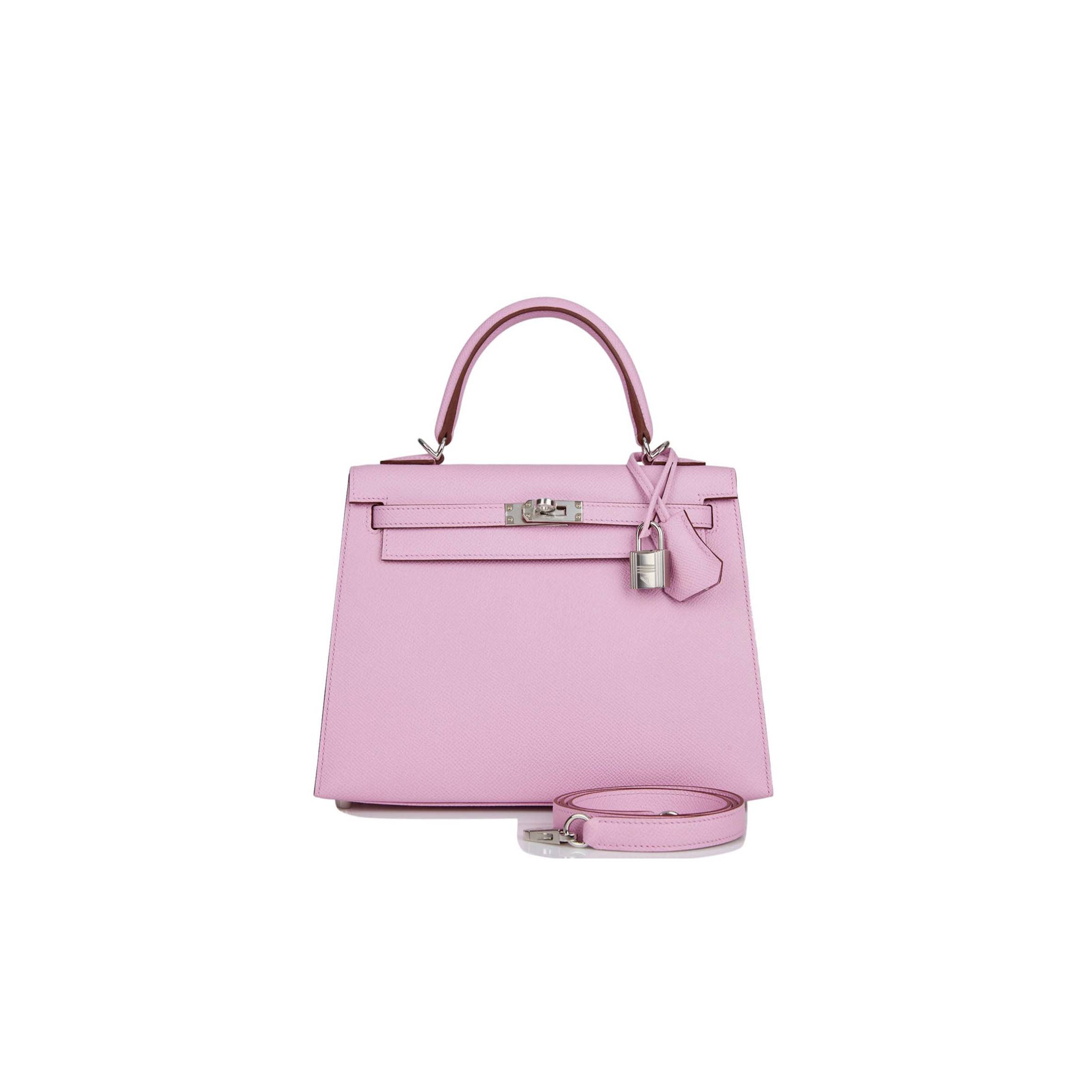 HERMES KELLY SELLIER 25 MAUVE SYLVESTRE EPSOM PALLADIUM HARDWARE   (25*17*7cm)