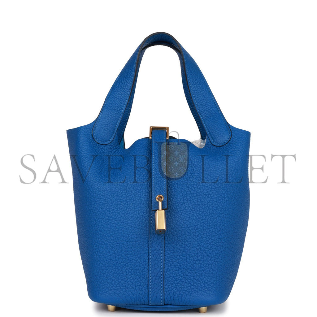 HERMES PICOTIN LOCK 18 BLEU FRANCE CLEMENCE GOLD HARDWARE (18*13*18cm)