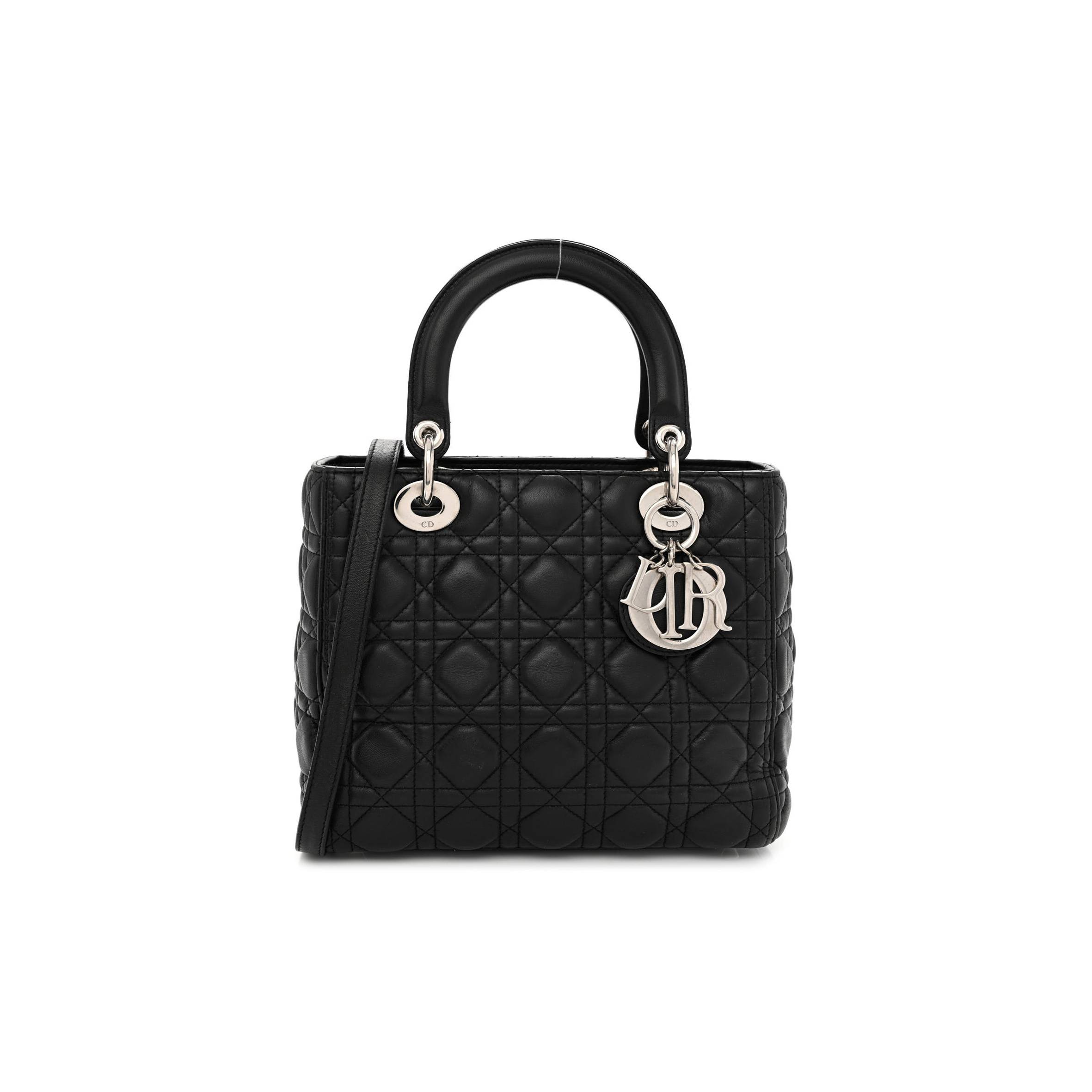 DIOR LAMBSKIN CANNAGE MEDIUM LADY DIOR BLACK (23*20*11.4cm)