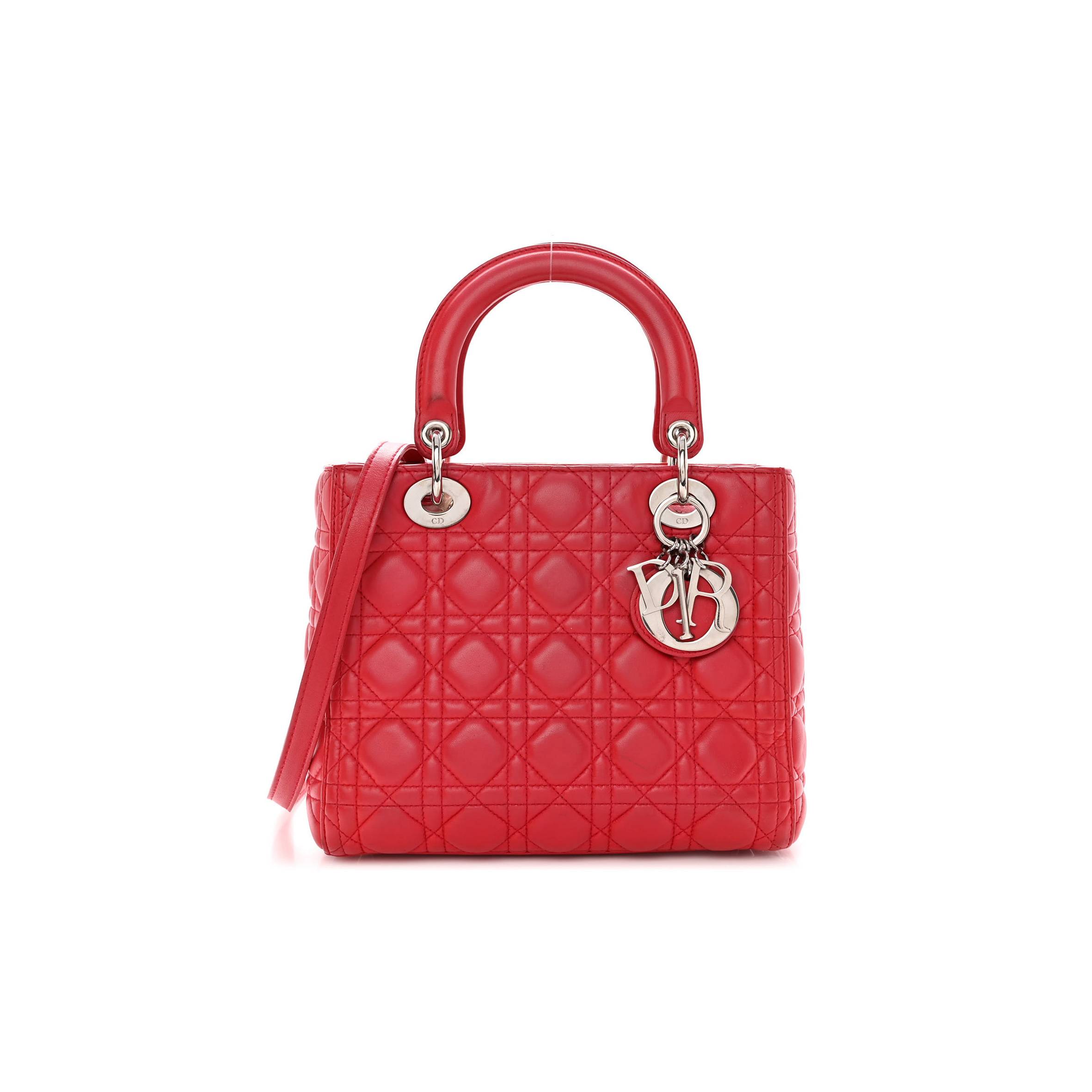 DIOR LAMBSKIN CANNAGE MEDIUM LADY DIOR RED (23*20*12.1cm)