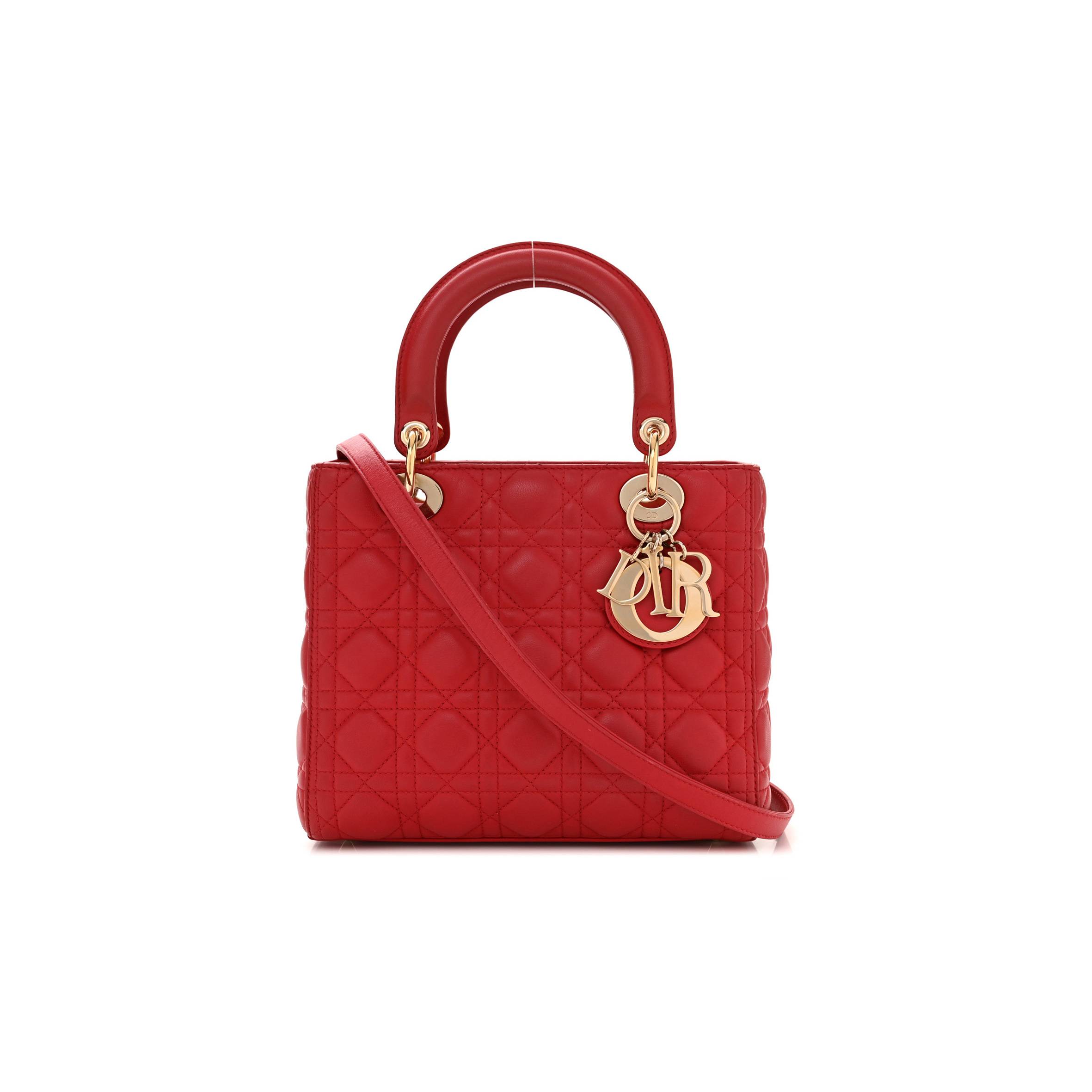 DIOR LAMBSKIN CANNAGE MEDIUM LADY DIOR RED (23*20*12.1cm)