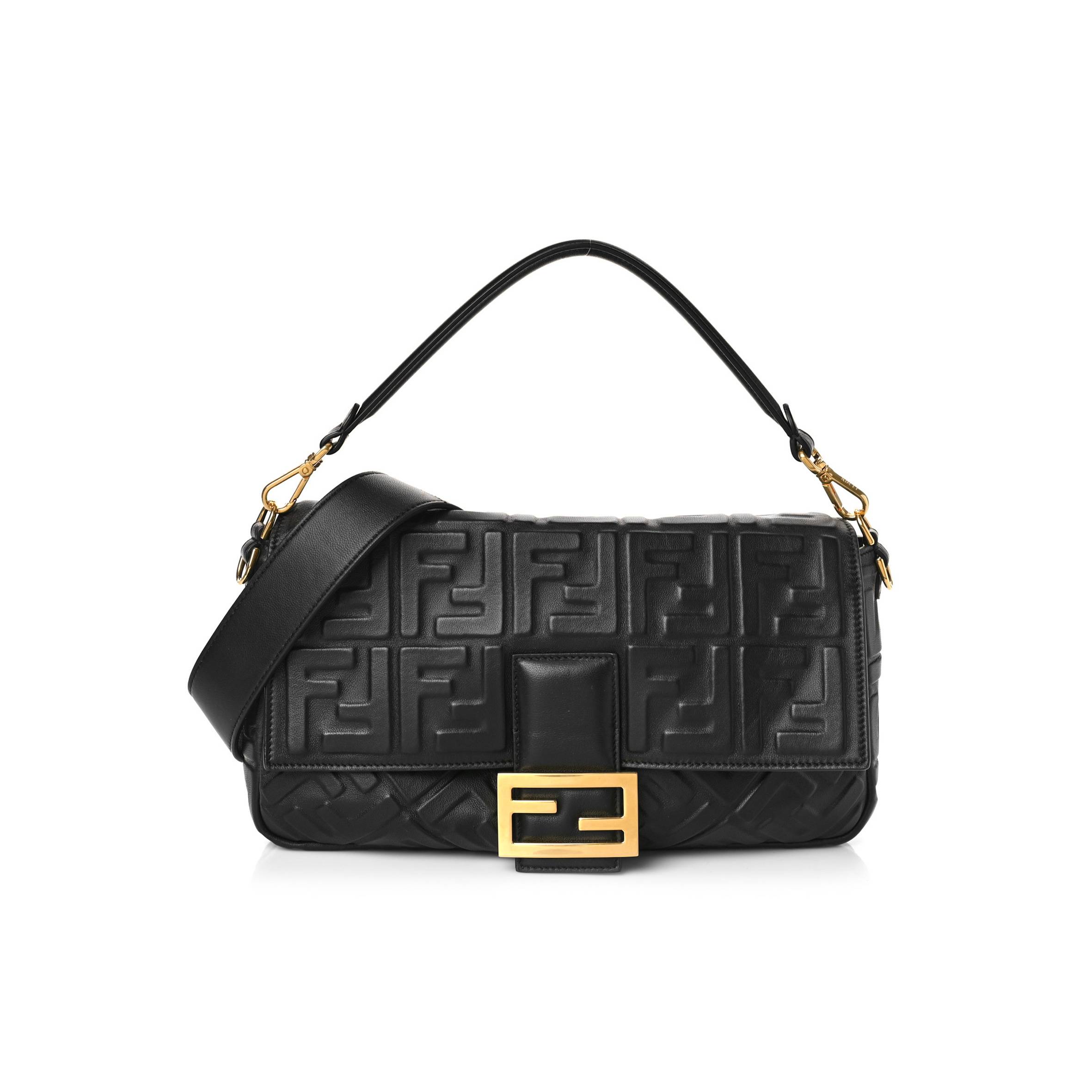 FENDI NAPPA FF 1974 EMBOSSED LARGE BAGUETTE BLACK (31*20*5cm)