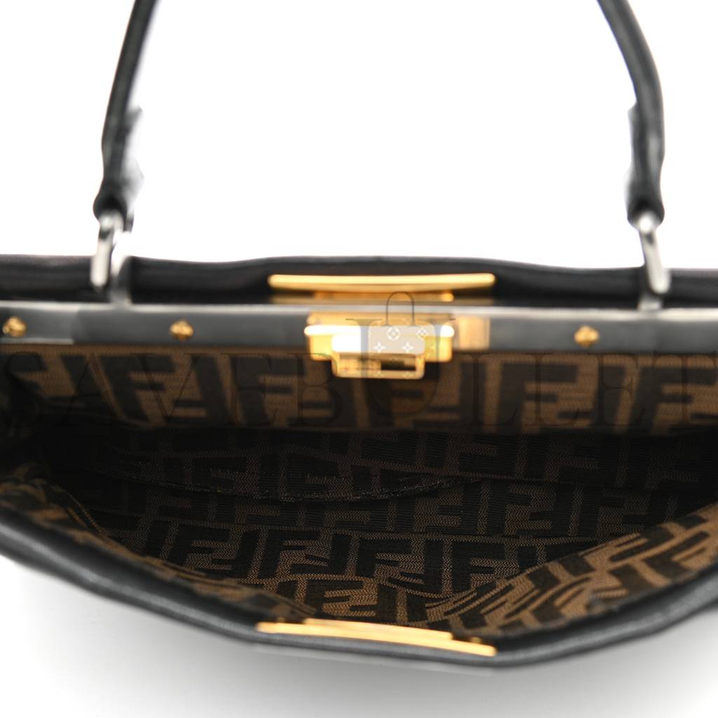 FENDI GOATSKIN ZUCCA MEDIUM PEEKABOO ICONIC SATCHEL BLACK TOBACCO (34*22*11cm)